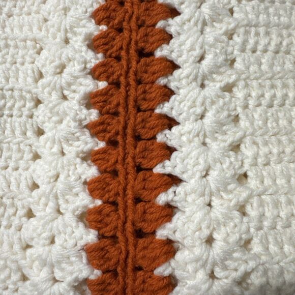 Handmade Crochet Afghan 69 X 44 Burn Orange/Rusty Color & Cream Rectangle New - Picture 6 of 9